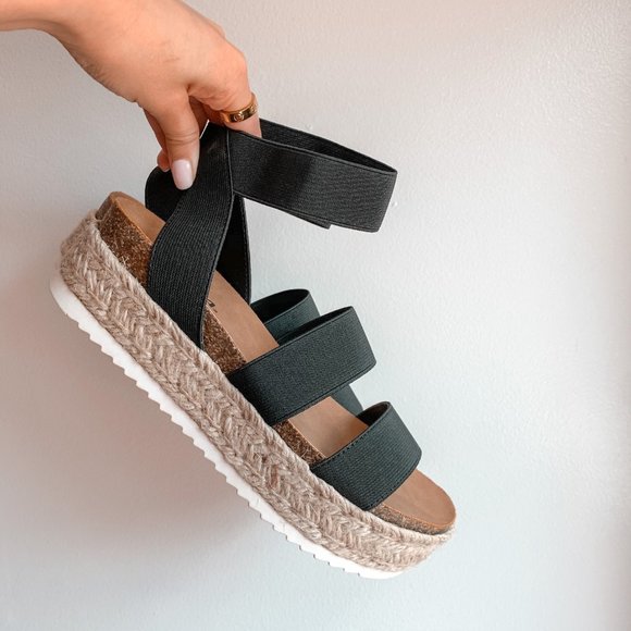 NEW Kimberly Black Platform Espadrilles Sandals - Picture 3 of 3